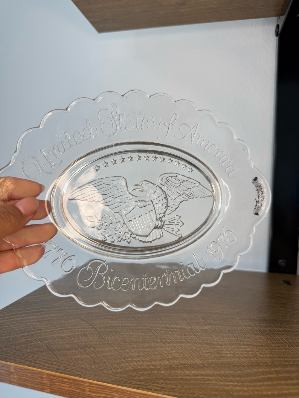 Avon Clear Glass Bicentennial Serving Platter with Eagle Motif
